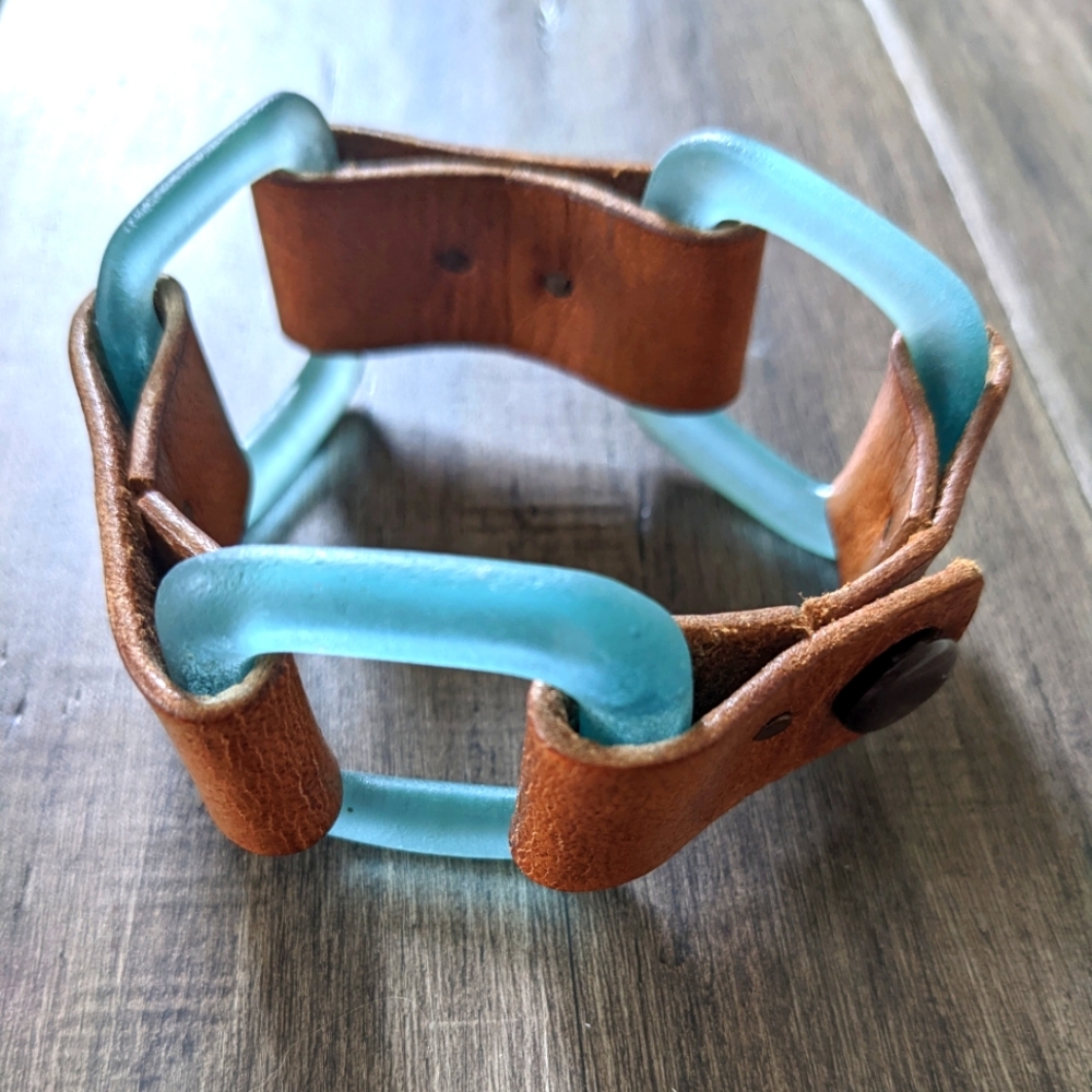 Bohemian leather & sea glass bracelet